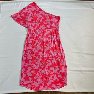 NWOT | Bright pink/red floral pattern one shoulder dress | XXL
